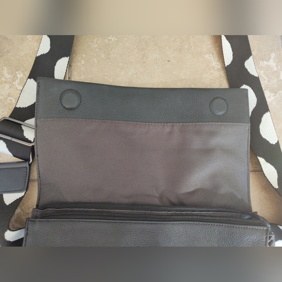 Black Leather CROSSBODY HAND BAG Polka Dot Adjustable Strap 4 Pockets Ear Japan - Picture 4 of 16